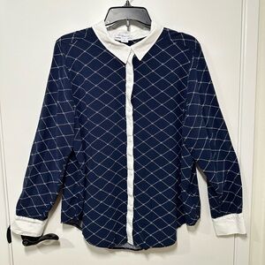 Liz Claiborne Navy and White Blouse